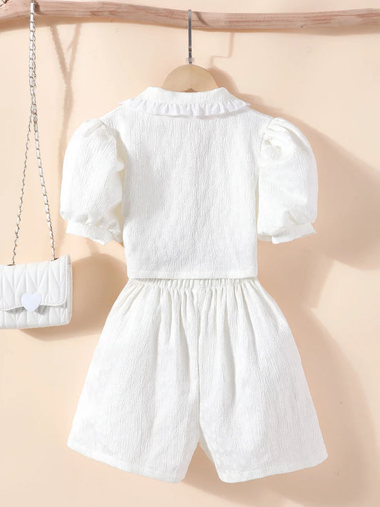 Kid Girls Clothing Set Teen Girl Clothes 2Pcs Summer Short Sleeve Shirt + Shorts Vacation Elegant Children Outfit Soft Ventilate