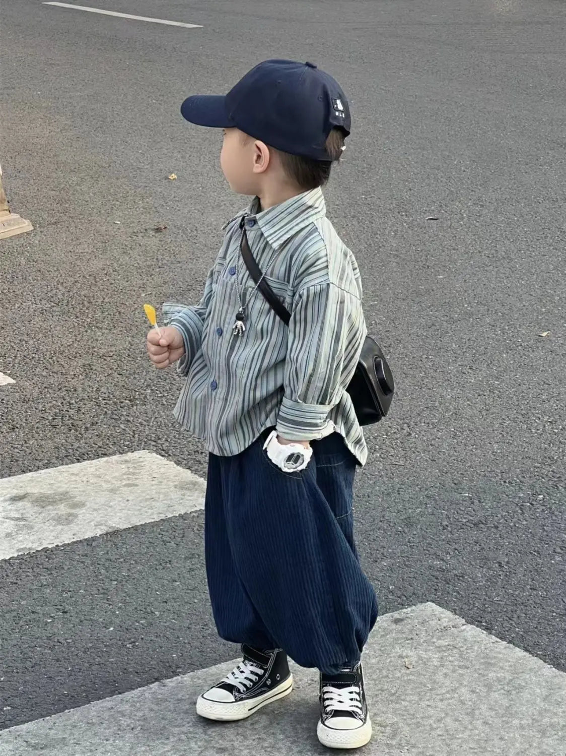 Kid Boy Spring Autumn Suit 2025 New Korean Handsome Baby Fashion Corduroy Striped Shirt and Pants Clothes Two Piece Set Outfits