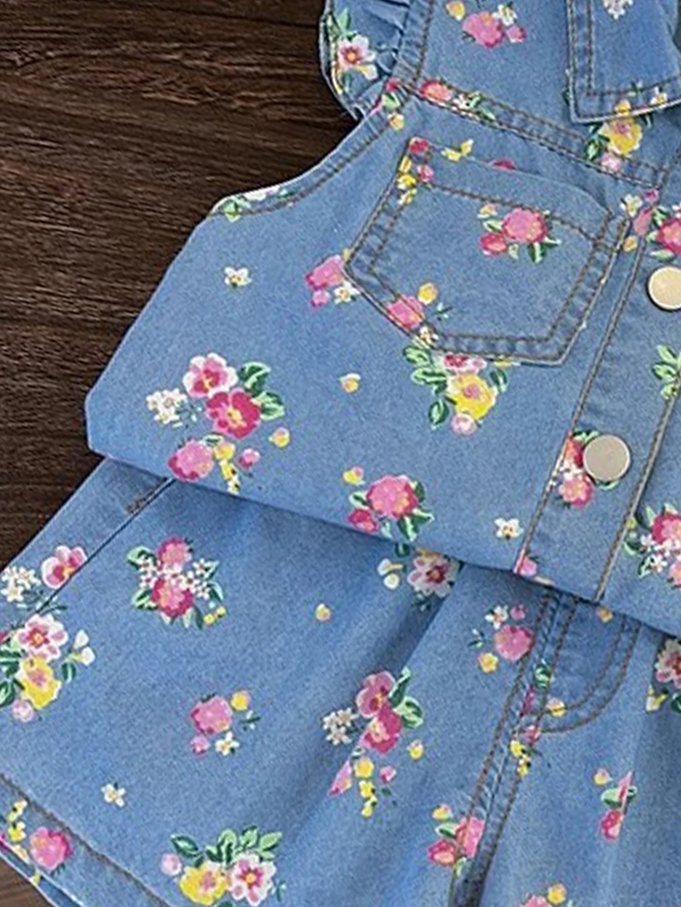 Kid's Clothing Sets for Baby Girls Floral Print Petal Sleeves Lapel Shirt & Shorts 2Pcs Set Childrens Suit Imitation Denim Outfi