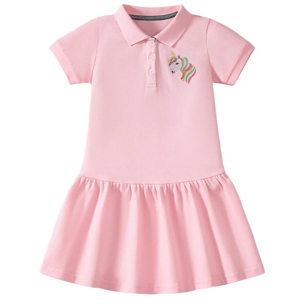 Kids Clothes Children's Clothing Baby Girls 2025 New Summer Cotton Embroidered Cartoon Unicron Dresses
