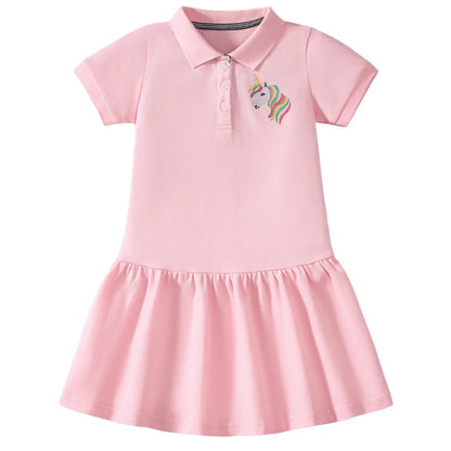 Kids Clothes Children's Clothing Baby Girls 2025 New Summer Cotton Embroidered Cartoon Unicron Dresses