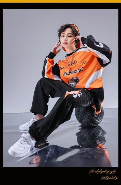 Kid Cool Hip Hop Clothing Red Black Print Sweatshirt Casual Street Sweat Jogger pants for Girl Boy Jazz Dance Costumes Clothes