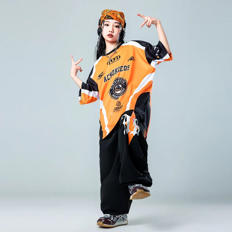 Kid Cool Hip Hop Clothing Red Black Print Sweatshirt Casual Street Sweat Jogger pants for Girl Boy Jazz Dance Costumes Clothes